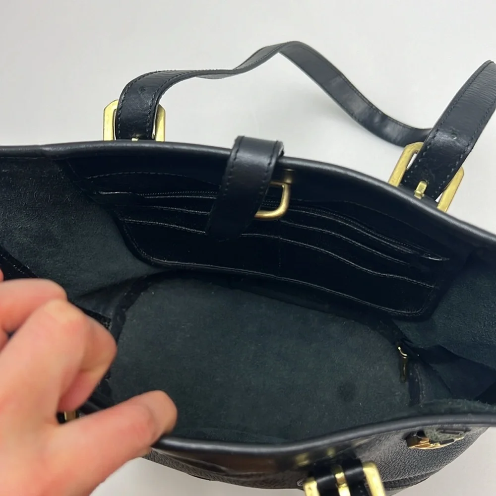 Vintage Dooney & Bourke Black All Weather Leather Pebbled Tote Gold Hardware - Picture 13 of 15